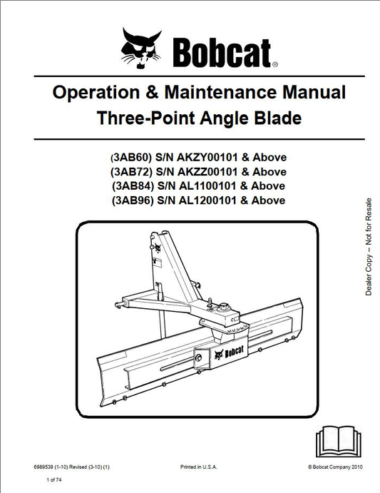 Bobcat 3AB60, 3AB72, 3AB84(HD), 3AB96(HD) Angle Blade Manual PDF
