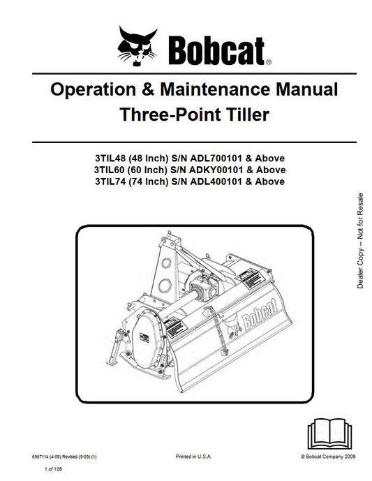 Bobcat Tiller 38 40 52 62 68 76 Operation & Maintenance Manual PDF