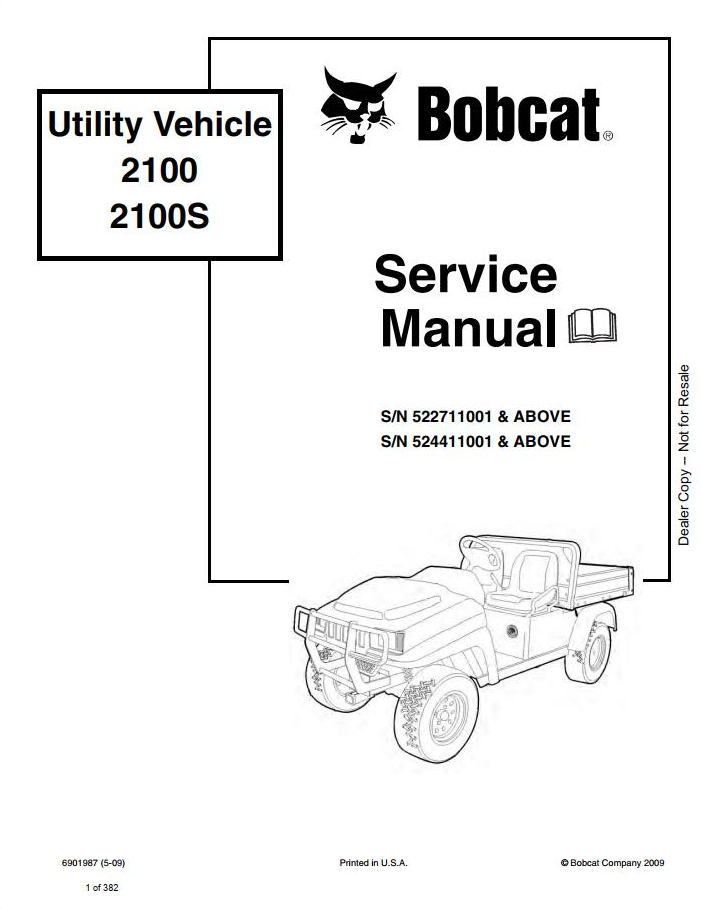 Bobcat Utility Vehicle 2100 & 2100S Service Manual PDF | Repair & Maintenance Guide