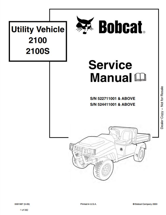 Bobcat Utility Vehicle 2100 & 2100S Service Manual PDF | Repair & Maintenance Guide