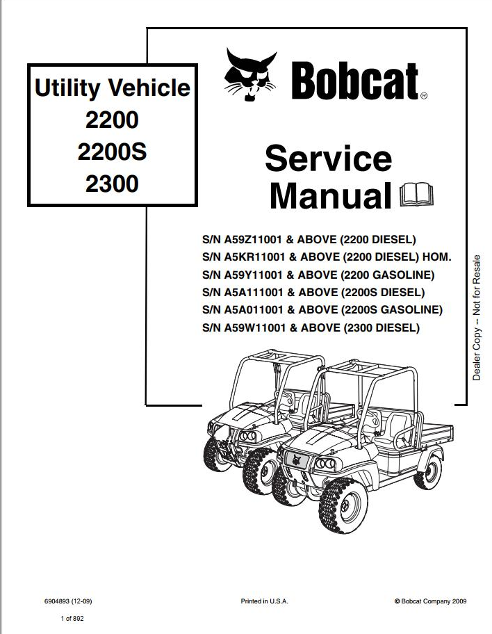 Bobcat Utility Vehicle 2200 and 2300 Service Manual PDF