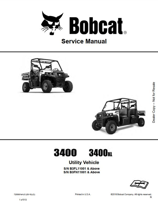 Bobcat 3400 & 3400XL Utility Vehicle Service Manual PDF | Repair Guide
