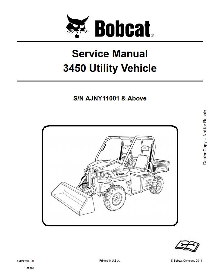 Bobcat 3450 Utility Vehicle Service Manual PDF | Download Repair Guide