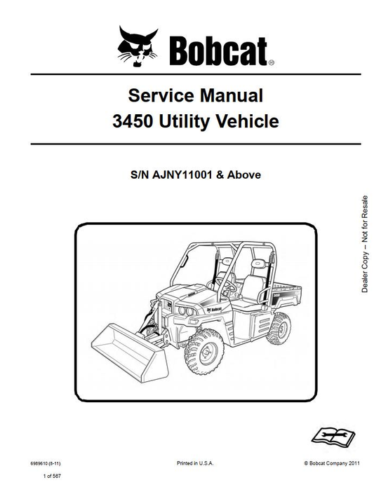 Bobcat 3450 Utility Vehicle Service Manual PDF | Download Repair Guide