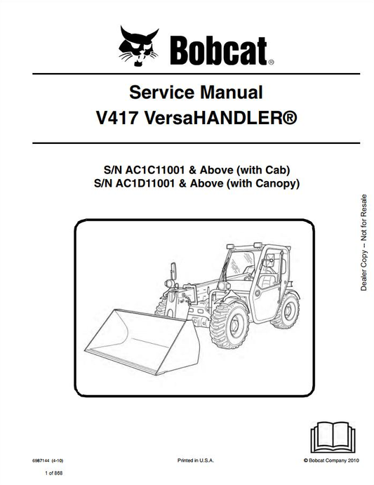 Bobcat VersaHANDLER TTC V417 Service Manual PDF