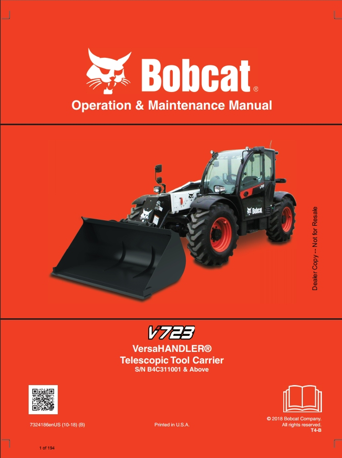 Bobcat VersaHandler TTC V723 Operation & Maintenance Manual PDF | Download Guide
