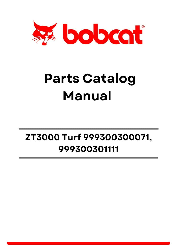 Bobcat ZT3000 Turf 999300300071, 999300301111 Parts Catalog Manual PDF