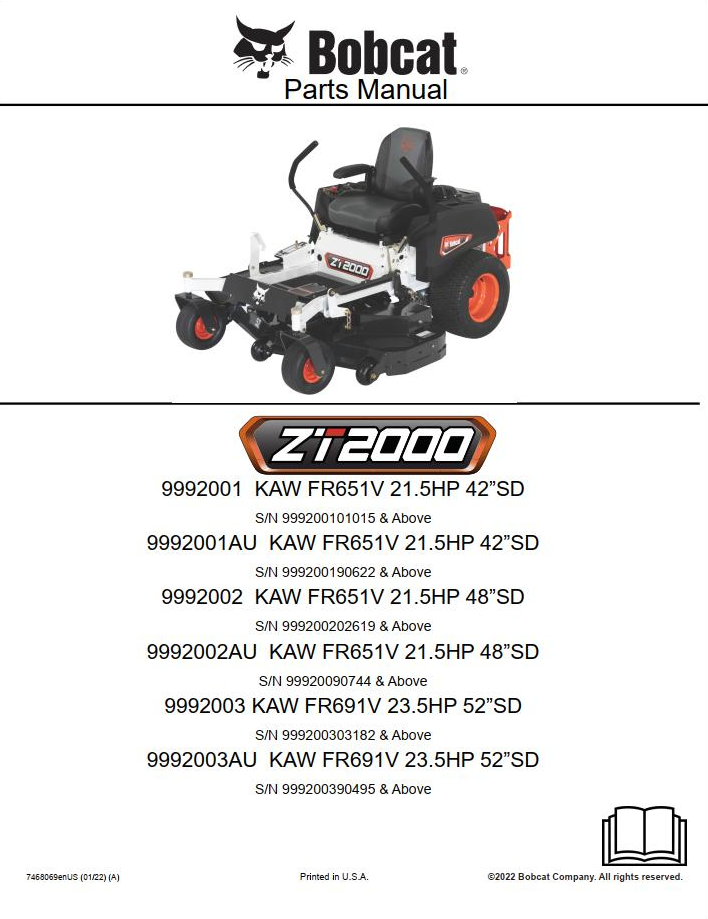 Bobcat Zero-Turn Mower ZT2000 Parts Manual PDF