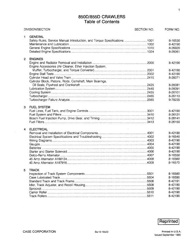 CASE 850D, 855D Crawler Excavator Service Repair Manual 8-42191 - PDF File Download