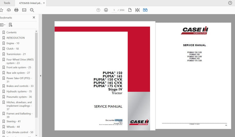 CASE IH TRACTOR PUMA 150,165, PUMA 150,165,175 CVT TIER 4B SERVICE MANUAL 47936460 - PDF FILE