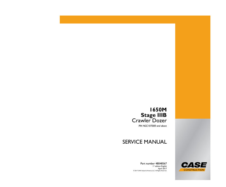 CASE 1650M STAGE IIIB NGC107000 & UP SERVICE MANUAL 48048567 - PDF FILE