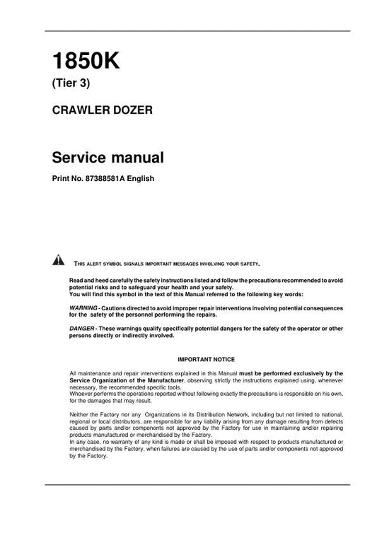 CASE 1850K Crawler Dozer Service Manual - 87388581A