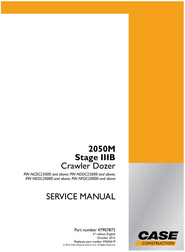 CASE 2050M STAGE IIIB CRAWLER DOZER SERVICE MANUAL 47907872 PDF FILE