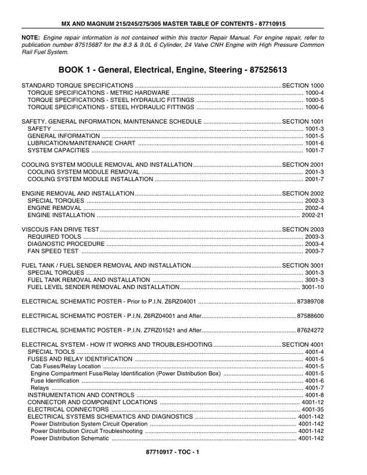 CASE 215, MX 245, MX 275 & MX 305 Tractor Service Manual – 87710915