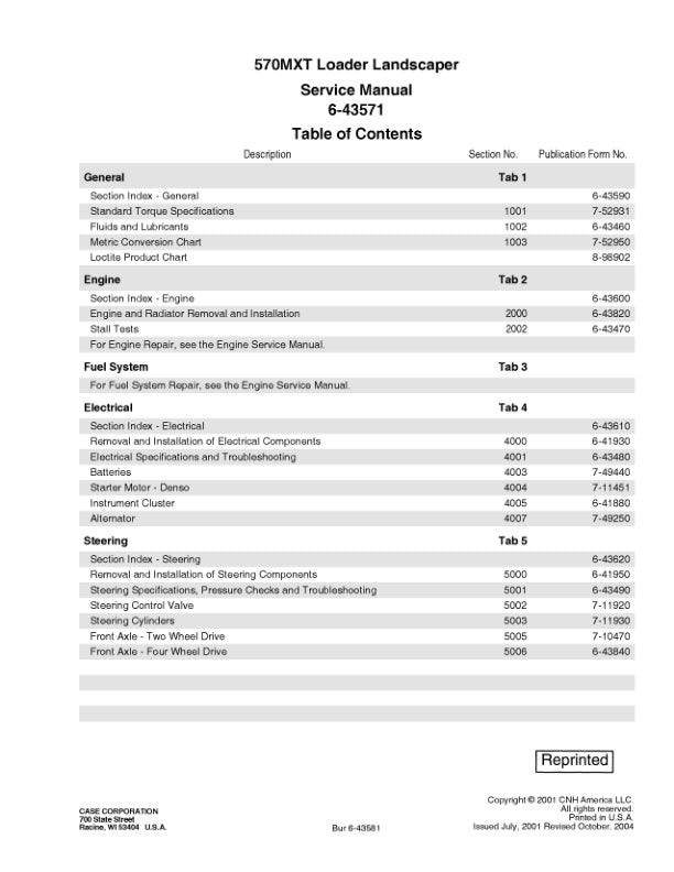 CASE 570MXT LOADER LANDSCAPER SERVICE MANUAL 6-43571 PDF FILE