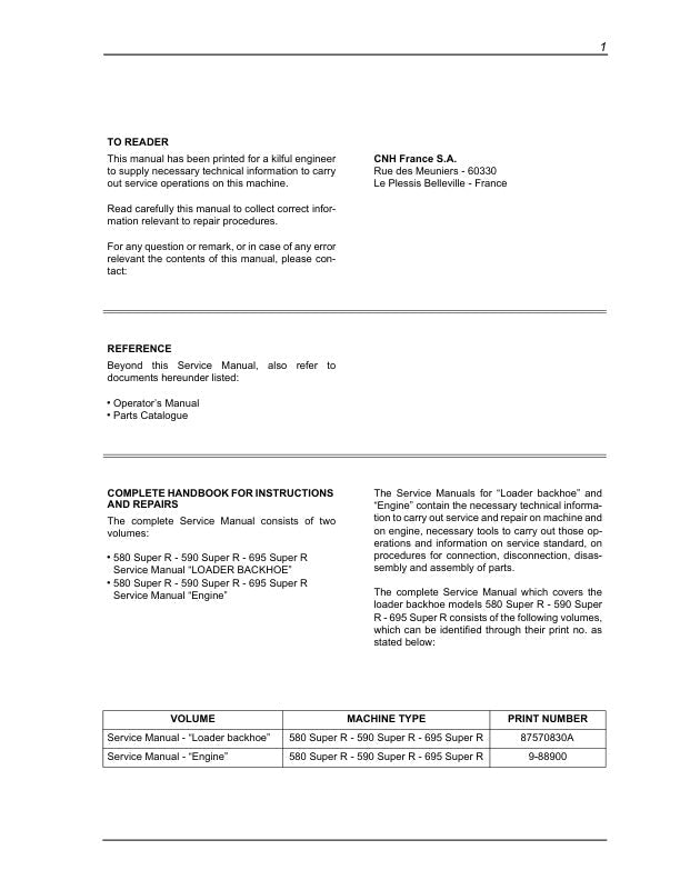 CASE 580, 590, 695 SUPER R SERVICE MANUAL 87570830A - PDF FILE
