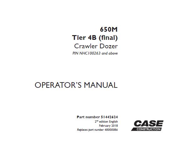 CASE 650M TIER 4B (FINAL) CRAWLER DOZER OPERATOR’S MANUAL - PFD FILE