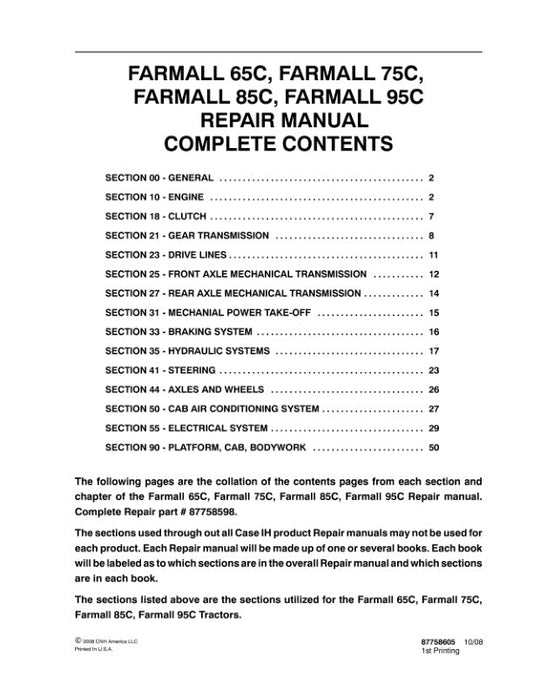 CASE 65C, 75C, 85C, 95C Tractor Service Manual 87758606