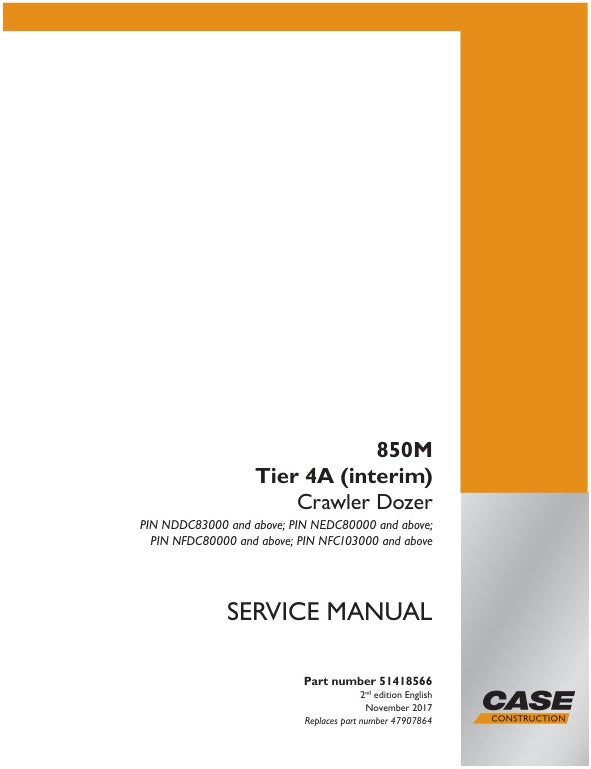 CASE 850M Tier 4A Crawler Dozer Service Manual - 51418566