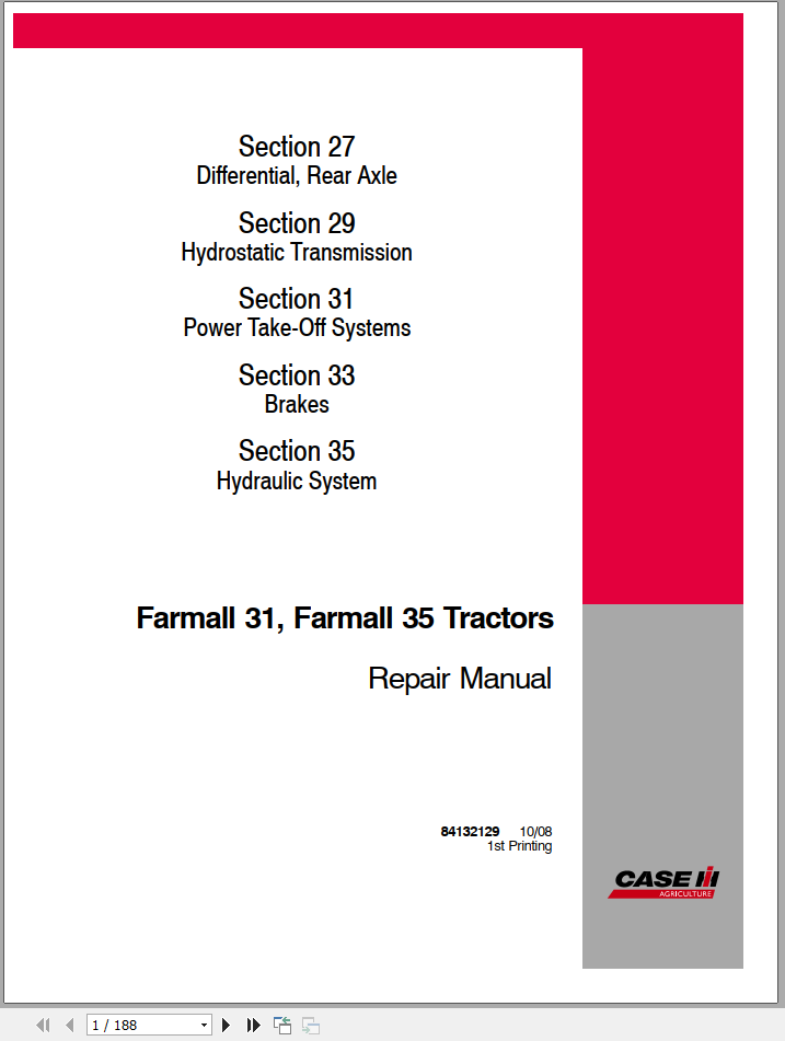 CASE COMPACT TRACTOR FARMALL 31 35 REPAIR MANUAL - PDF FILE