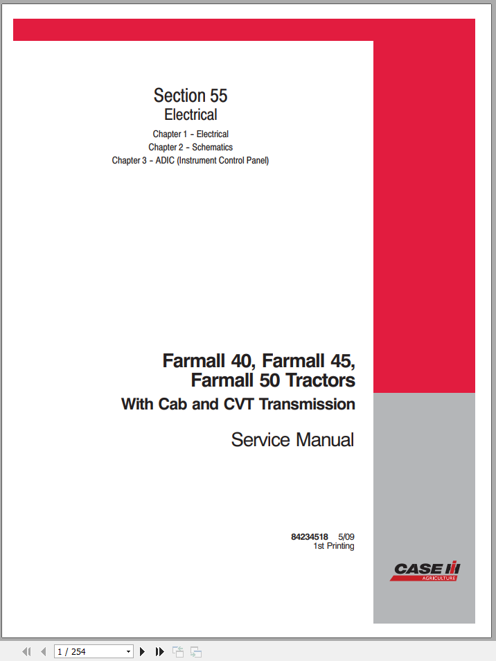 CASE COMPACT TRACTOR FARMALL 40, 45, 50 CVT SERVICE MANUAL - PDF FILE