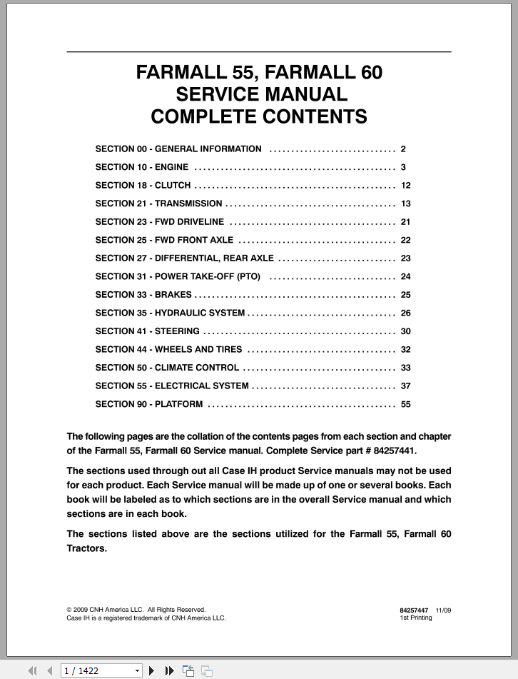 CASE COMPACT TRACTOR FARMALL 55, 60 SERVICE MANUAL 84257441 - PDF FILE