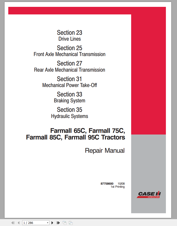CASE COMPACT TRACTOR FARMALL 65, 75, 85, 95, C SERVICE MANUAL - PDF FILE