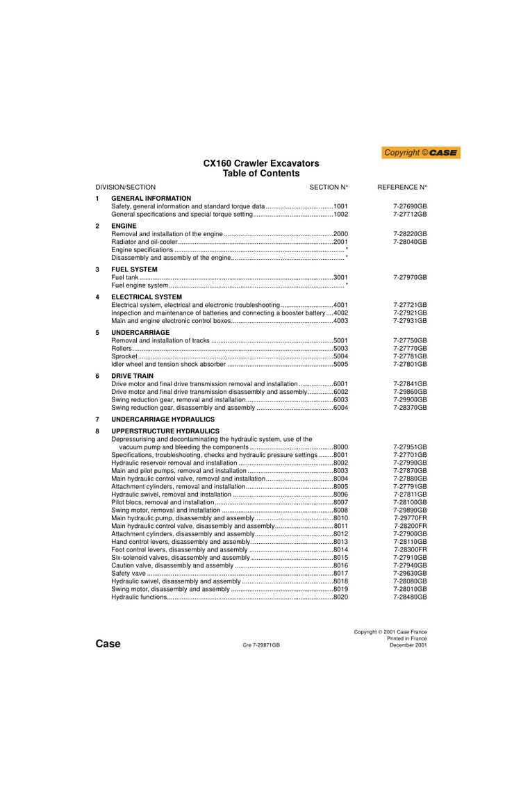 CASE CX160 CRAWLER EXCAVATOR SERVICE MANUAL 7-29871 PDF FILE