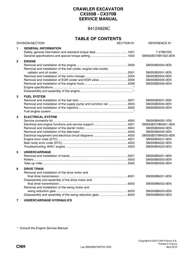 CASE CX350B, CX370B CRAWLER EXCAVATOR SERVICE MANUAL 84124929C PDF FILE