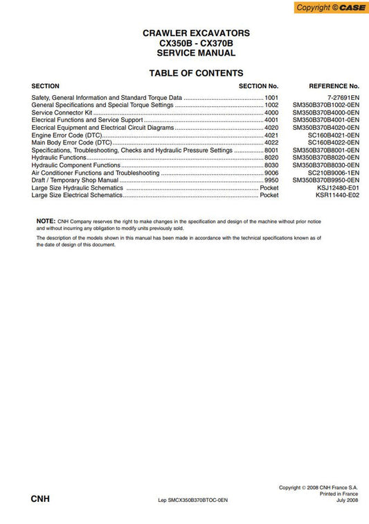 Case CX350B & CX370B Excavator Service Manual | Repair & Workshop Guide