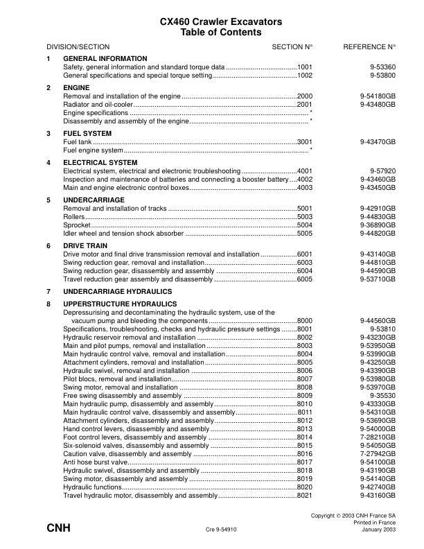 CASE CX460 CRAWLER EXCAVATOR SERVICE MANUAL 9-53600 PDF FILE