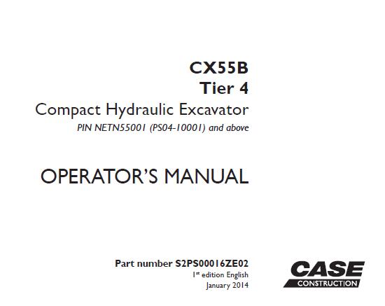 Case CX50B Tier 4 Compact Hydraulic Excavator Operator’s Manual (PDF)
