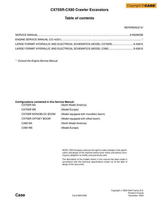 CASE CX75SR, CX80 Crawler Excavator Service Manual - 9-93290