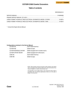 CASE CX75SR, CX80 CRAWLER EXCAVATOR SERVICE MANUAL 9-93290 - PDF FILE