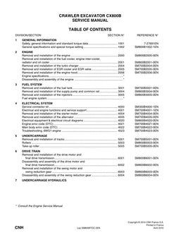 CASE CX800B CRAWLER EXCAVATOR SERVICE MANUAL SM800BTOC-2EN - PDF FILE