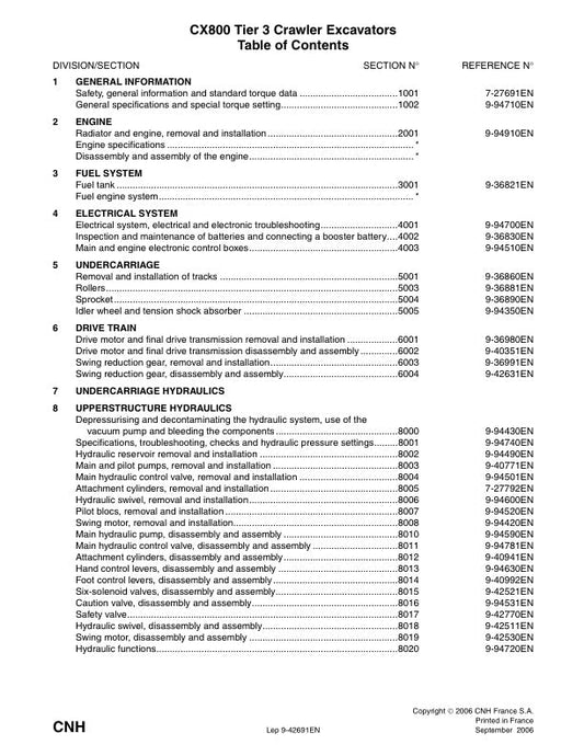CASE CX800 Tier 3 Crawler Excavator Service Manual - 9-42691