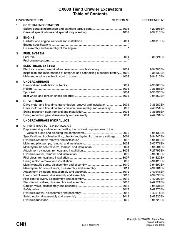 CASE CX800 TIER 3 CRAWLER EXCAVATOR SERVICE MANUAL 9-42691