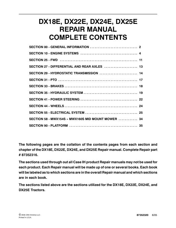CASE DX18E, DX22E, DX24E, DX25E TRACTOR REPAIR MANUAL 87352320 PDF FILE