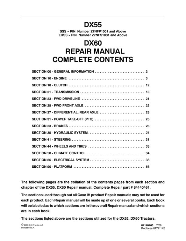 CASE DX55, DX60 Tractor Service Manual - 84140463