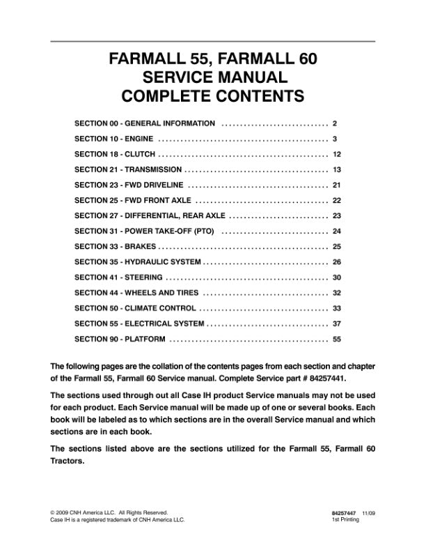 CASE FARMALL 55, 60 TRACTOR SERVICE MANUAL 84257447 PDF FILE