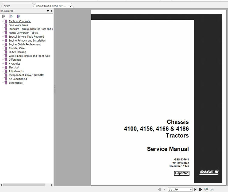CASE IH 4100, 4156, 4166 & 4186 TRACTORS SERVICE MANUAL GSS-1376-1 - PDF FILE