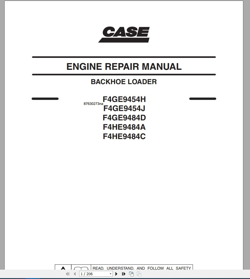 CASE IH BACKHOE LOADER ENGINE REPAIR MANUAL 87630273NA - PDF FILE