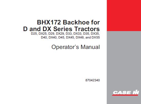 CASE IH BHX172 BACKHOE OPERATOR’S MANUAL - PDF FILE