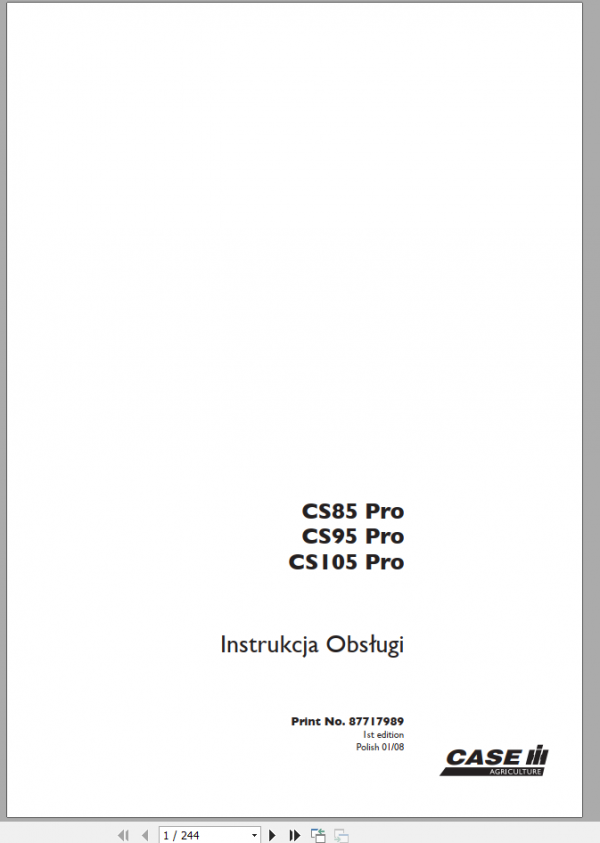 CASE IH CS 85, 95, 105 PRO USER MANUAL 87717989 - PDF FILE