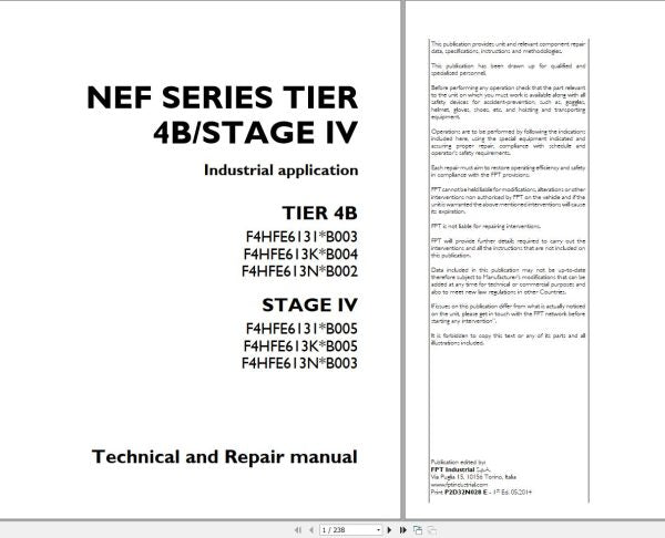 CASE IH ENGINE F4HFE613 SERIES NEF TIER 4B STAGE IV TECHNICAL REPAIR MANUAL P2D32N028 E - PDF FILE
