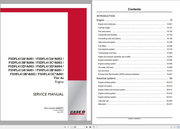 CASE IH ENGINE F5DFL F5HFL TIER 4A SERVICE MANUAL 84496771 - PDF FILE