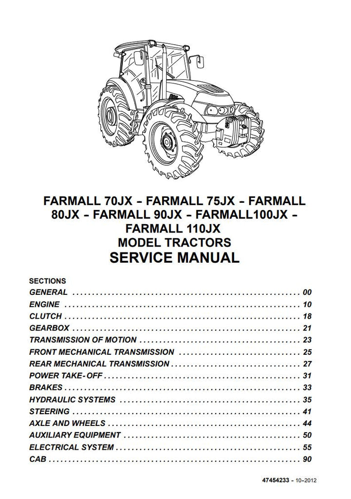 CASE IH FARMALL 110JX, 100JX, 90JX, 80JX, 75JX, 70JX SERVICE MANUAL 47454233 - PDF FILE