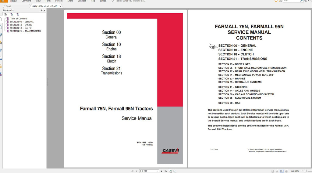 CASE IH FARMALL 75N, FARMALL 95N TRACTORS SERVICE MANUAL - PDF FILE
