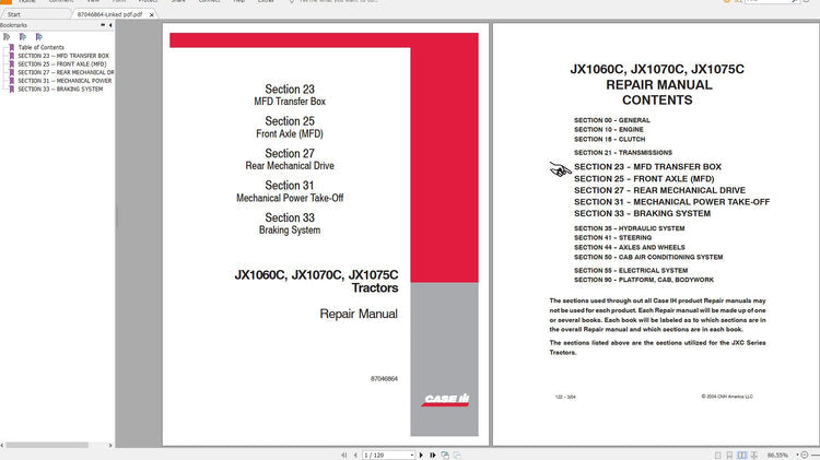 CASE IH JX1060C_JX1065C_JX1070C_JX1075C_JX1085C_JX1095C TRACTORS REPAIR MANUAL - PDF FILE