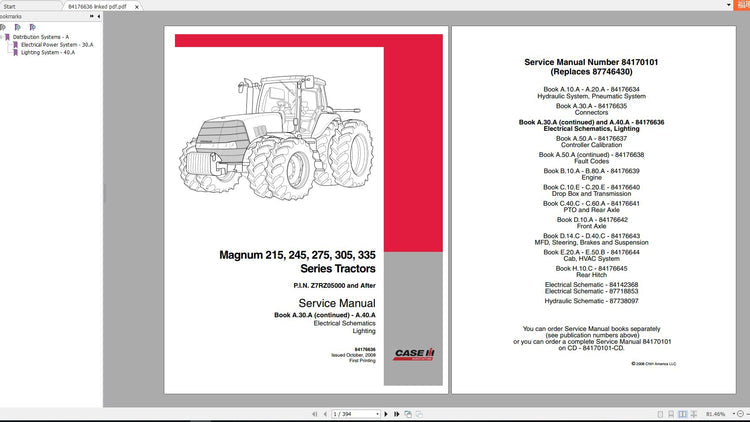 CASE IH Magnum 215, 245, 275, 305, 335 Series Tractors 84176636 Service Manual PDF